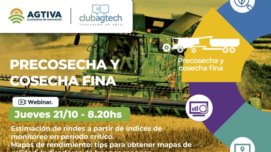 Club_AgTech's tweet image. Se viene el 8vo. taller del ciclo! este mes dedicado #PRECOSECHA y #COSECHA de fina:
- Uso de índices de monitoreo satelital para estimar rendimientos
- Tips para obtener mapas de rendimiento confiables 
Te esperamos!
🗓️ Jueves 21/10 - 8.30 hs
🔗 bit.ly/Agric-Digital