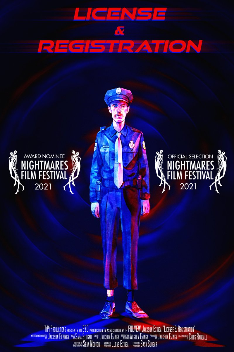 EZOproductions's tweet photo. License & Registration is screening in Columbus, OH as part of .@NightmaresFest this Friday night and is also a Midnight Short award nominee! Poster art by the incredible @tomthinks
#BetterHorror #ComePlayWithUs #NFF21 #LicenseAndRegistration #OfficerElliottNelson #shortfilm https://t.co/d4zlKkaW50