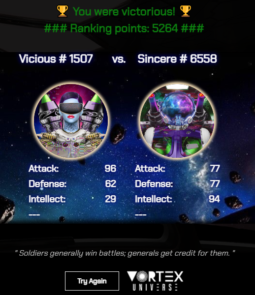 TheVortexNFT's tweet photo. After the success of Game Demo Giveaway #1 it's time for Giveaway#2๐
1โฃGo to https://t.co/2NUIDv33Mz and play a demo battle
2โฃScreenshot your score and comment below this post
3โฃFollow us, RT and tag 3 friends
A raffle will select 1 winner who will get 1x free Vortex General https://t.co/4Y4Om2zJnM