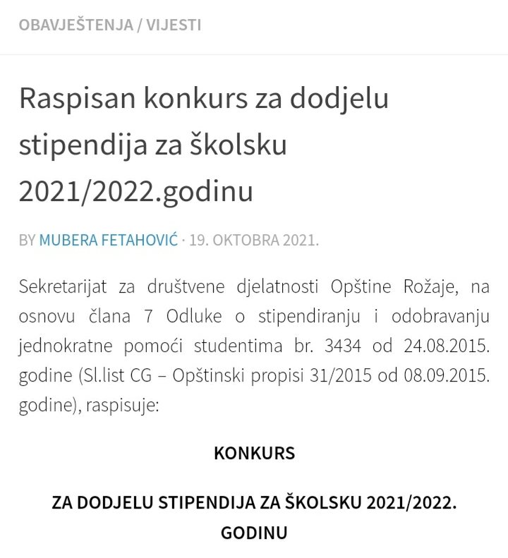zavrsenotijeto's tweet photo. Napokon, nakon drugog tuženja sa Opštinom Rožaje uspio sam da studenti iz Rožaja mogu da dobiju stipendiju nakon 4 godine! 🥳🥳🥳 https://t.co/Yxq89B9Jg0