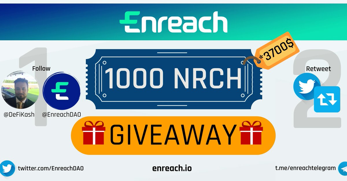 📢1000 $NRCH (~3700$) GIVEAWAY!📢

This project deserves a huge community. Help us build it!💪😎

Our goal is 10,000 followers for <a href="/EnreachDAO/">NRCH_dummy</a> and 10,000 for @DeFiKash👀

 To participate:
➡️Follow <a href="/EnreachDAO/">NRCH_dummy</a> 
➡️Follow @DeFiKash 

🎯Share this tweet so we reach our goal ASAP!