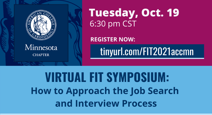 ACCMinnesota's tweet photo. TODAY: Hear from some of Minnesota’s top cardiologists on Tuesday, Oct. 19 about their real-world experiences during the transition from training to practice. REGISTER: https://t.co/SfM6zaBSBn #cardiotweets #accfit https://t.co/TiI7RgIuMd