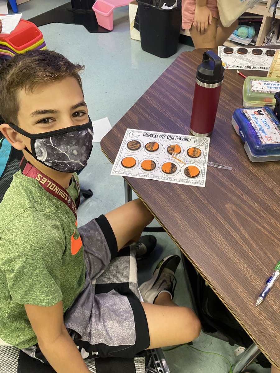 Harvest Moon &amp; Phases of the Moon study today. We learned about how the Earth’s rotation and revolution causes our seasons, recognized the moon’s phases due to the sun’s reflection,  and how the moon effects Spring and Neap tides.  All that with Oreos!! #disneyteacher