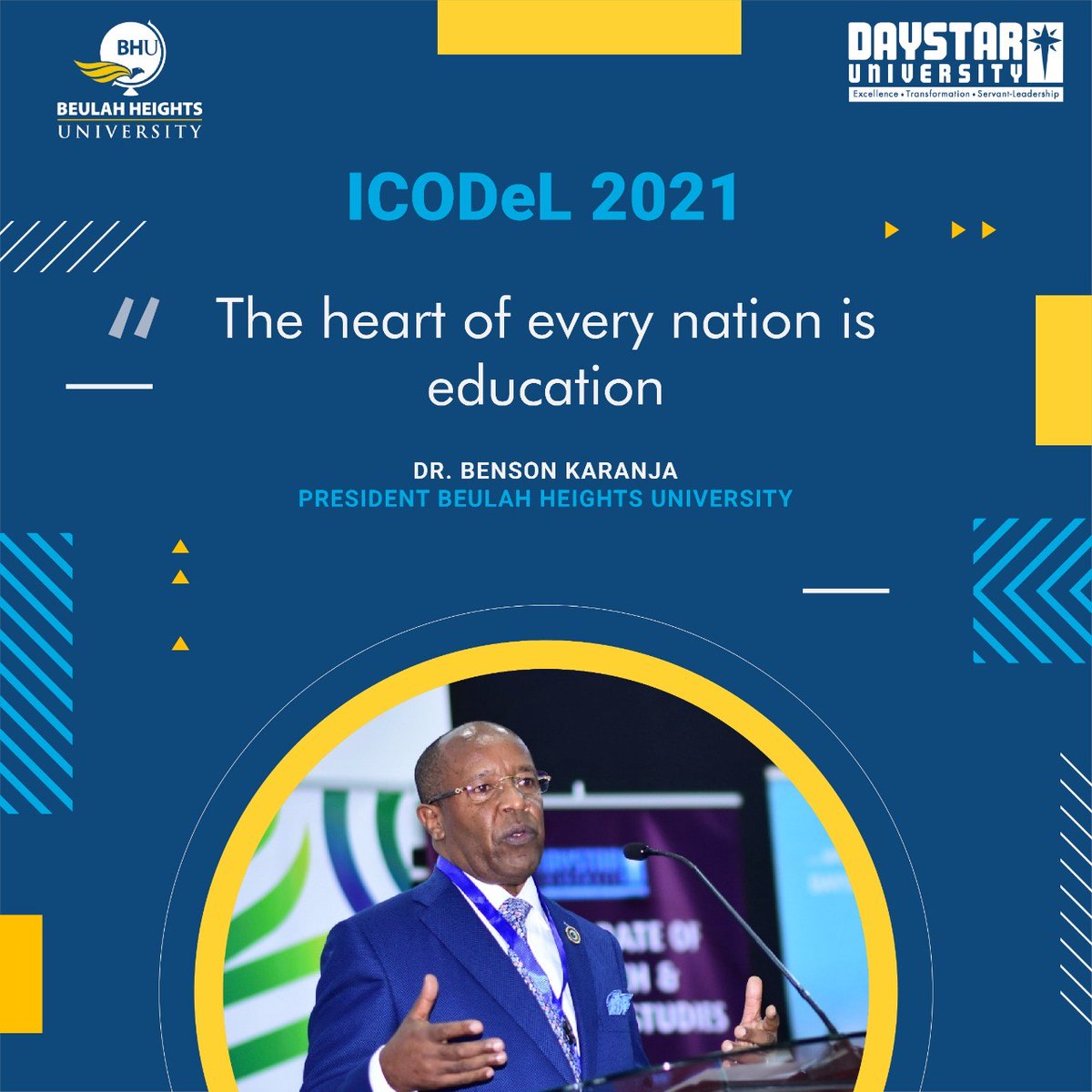 Transitioning from Physical to Remote/Online Learning:  BHU Experience

President Karanja Speaks at ICODeL 2021 conference- Daystar University (Nairobi, Kenya)

#OnlineLearning #Education #GlobalLeader #bhustrong