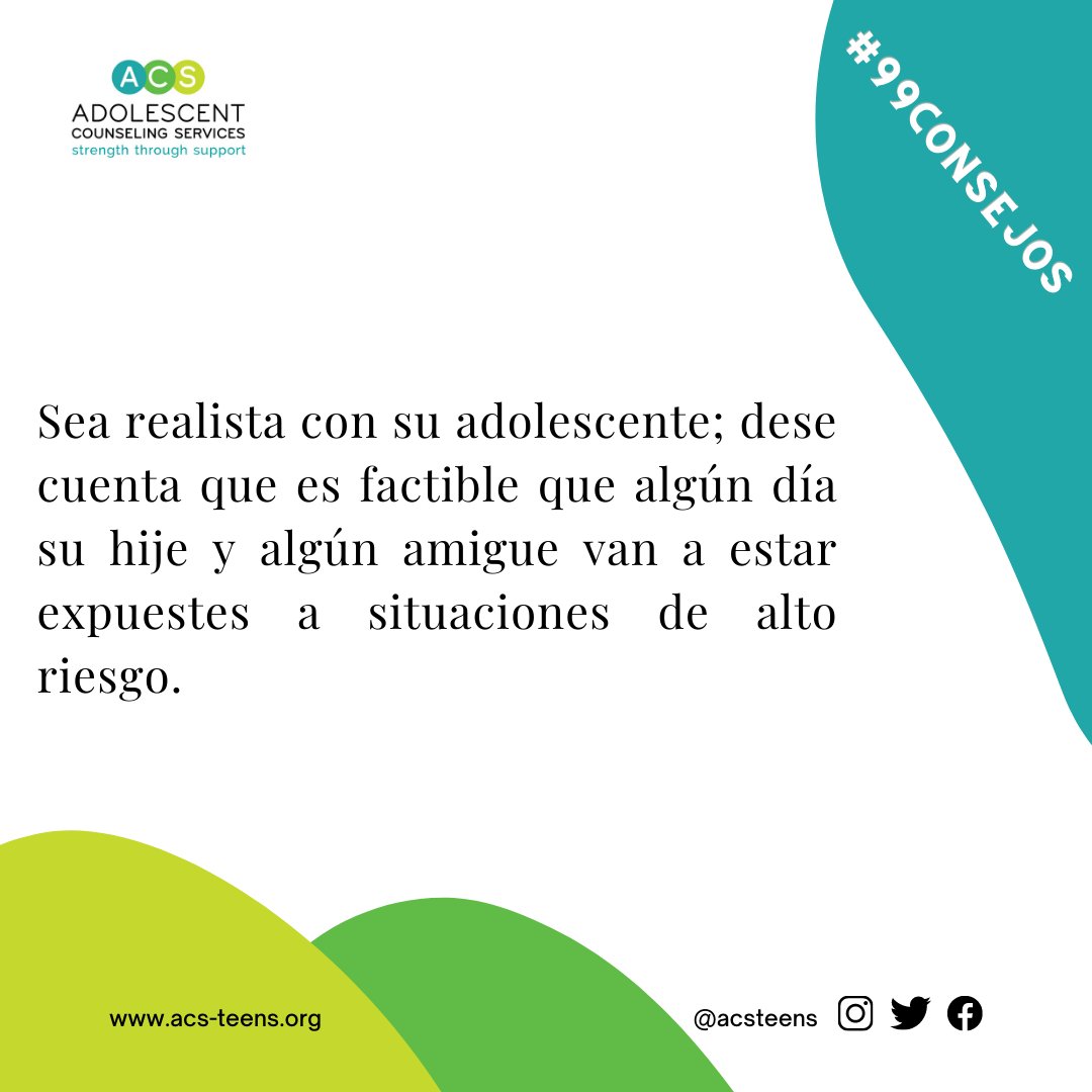 acsteens's tweet photo. #TuesdayTipsForTalkingWithYourTeenager #99tips #99consejos #acs #adolescentcounselingservices #mentalhealth #youthmentalhealth #counseling #depression #anxiety #substanceuse #oncampuscounseling #ASAT #communitycounseling #Outlet #nonprofit #breakthestigma #parenthood #adolescence https://t.co/1evQkO7Ahf