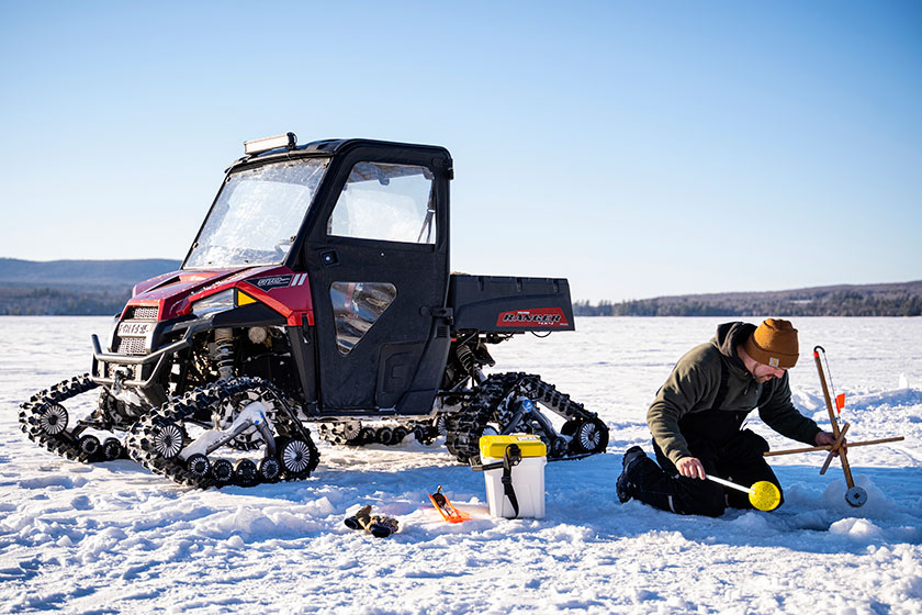 SPORTSMANchnl's tweet photo. As ice takes hold and the bite improves, keep on-ice safety a priority. Start with your rig and insist on @Camso_co, then make tracks and drop lines. Enjoy "Safety First: On-Ice Transportation" at https://t.co/VbzLmH45MJ. #ATV #IceFishing #MakeTracks #DropLines #Fishing #Safety https://t.co/aoMD8Fg332