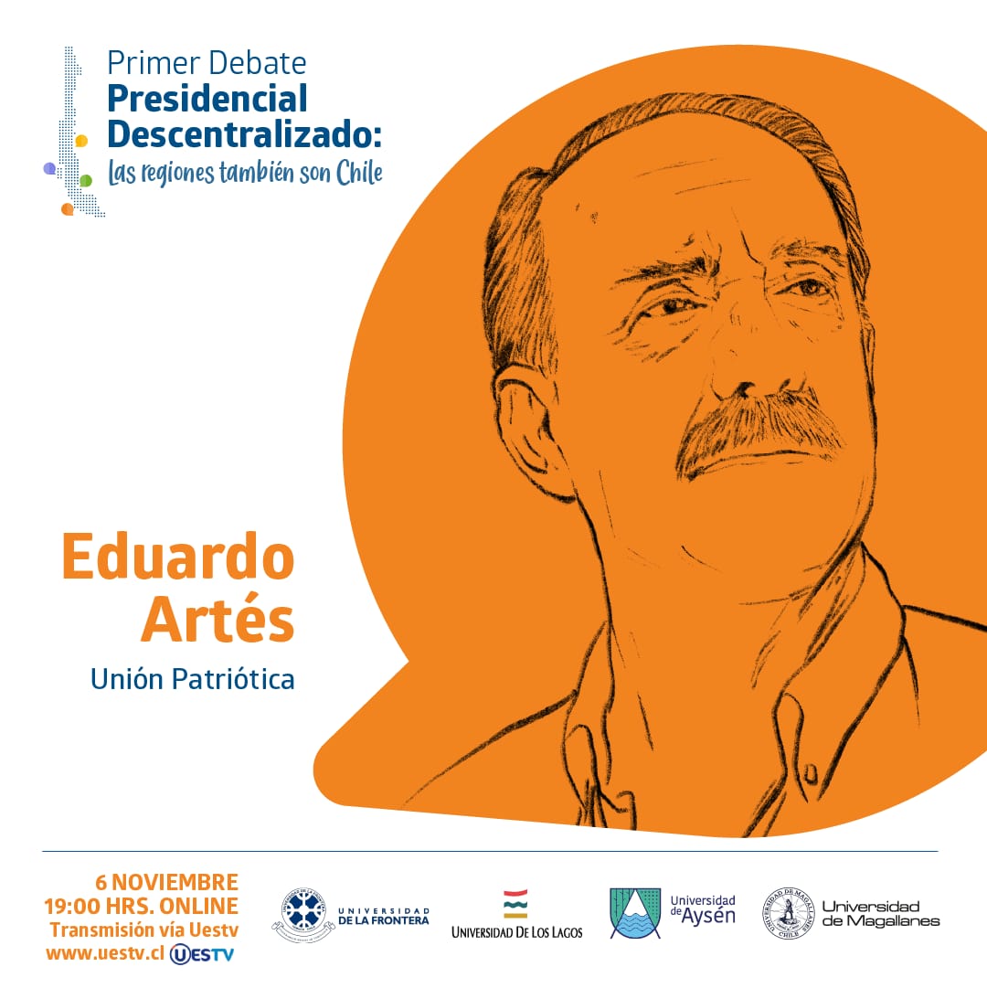 🙌🏻 ¡Descentralicemos el debate! Porque las regiones también somos Chile
Candidato confirmado: Eduardo Artés (@eduardoartesb) / Unión Patriótica

6 de noviembre a las 19:00 horas por los distintos canales de UESTV 
#uestatales #debatedelsur