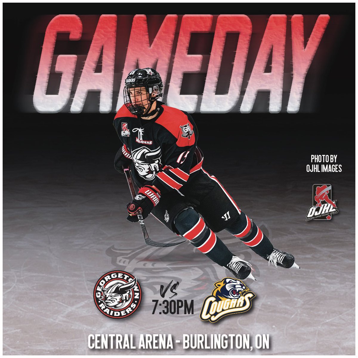 🚨GAME DAY🚨

The Raiders are on the road tonight and look to keep their unbeaten streak alive as they face off against the <a href="/OJHLCougars/">Burlington Cougars</a>! 

Puck drop 7:30pm at Central Arena
