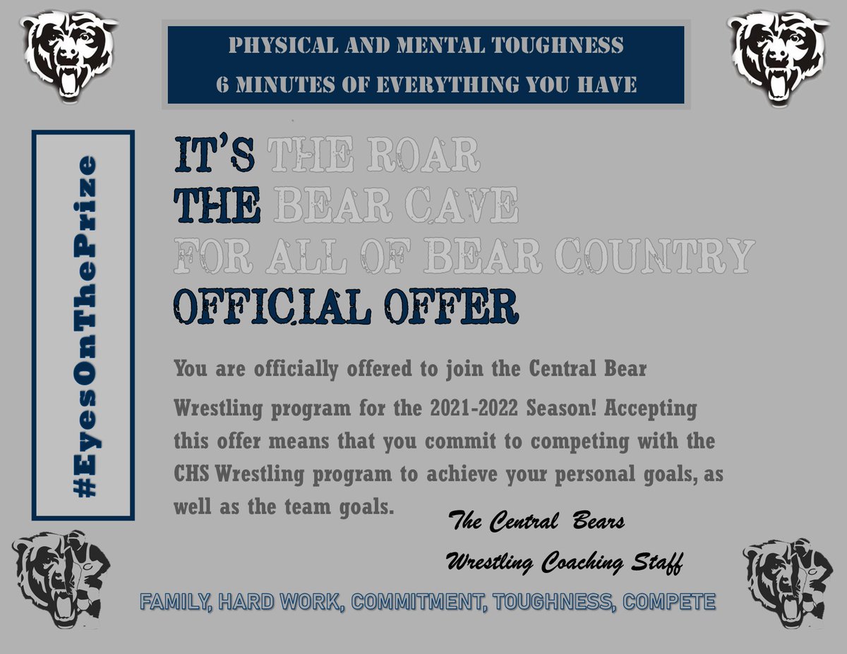 !!CENTRAL WRESTLING PROSPECTS!! Be on the lookout for an OFFICIAL offer to join us for the 2021-2022 season #EyesOnThePrize #CentralWrestlingToTheMoon 🚀 #OneOfUs