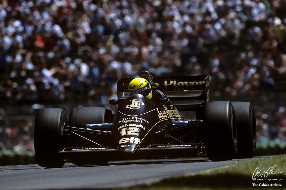 So strikingly beautiful, the black and gold beast.
The JPS Lotus-Renault 98T, Montreal 1986, with Ayrton Senna behind the wheel.
<a href="/ayrtonsenna/">Senna</a>