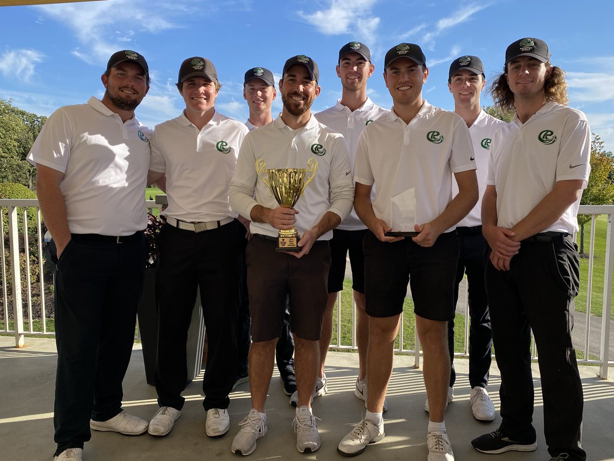 CoachAaronMoore's tweet photo. Big congrats to @peterpougnet and the boys from @RU_MensGolf! The took home the CCAC Cup by two strokes over SAU. @NicoPaviet took home 5th place. Winners win! #LakesGo #WeRUnited https://t.co/alL66dnEOx