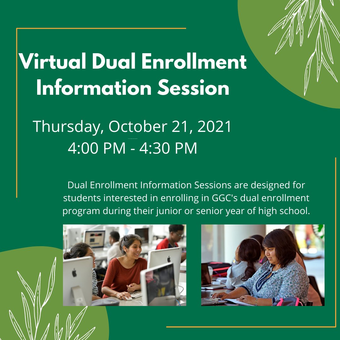 Are you currently a high school junior or senior interested in taking college courses? If so, join our Virtual Dual Enrollment Info session this Thursday, Oct. 21 to learn about the program, admissions requirements &amp; more! Visit tinyurl.com/j4vjbnxn to register! #GrizzlyPride