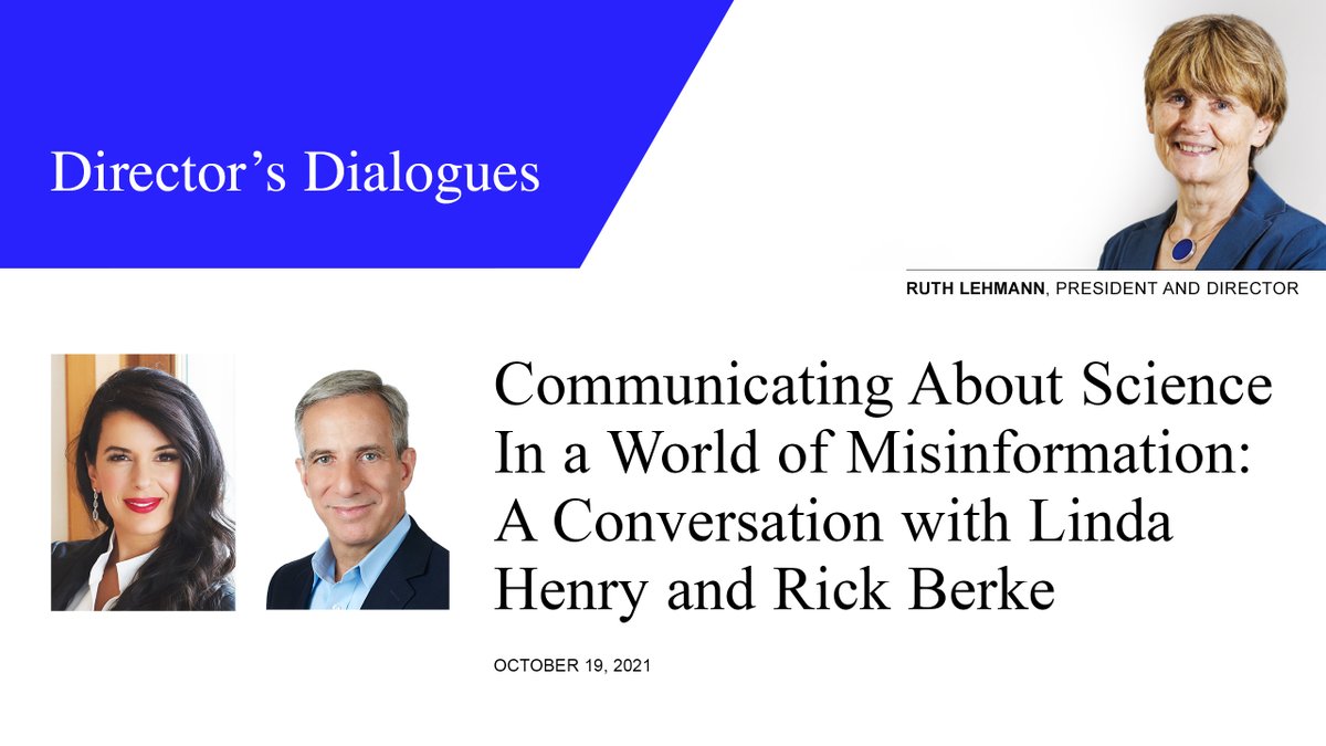 Tonight at 7 pm: Communicating science in a world of misinformation is difficult but necessary. Listen to Whitehead Institute Director Ruth Lehmann speak with Boston Globe CEO Linda Henry and STAT’s Rick Berke on the topic. Register here: ow.ly/HYXA50GiW2Z