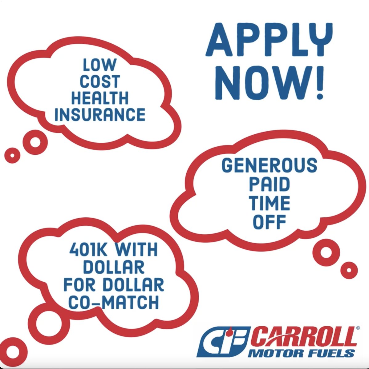 These are just some of the benefits we offer by being on our Carroll team! Check out our current job openings and apply today by visiting: carrollfuel.com/careers