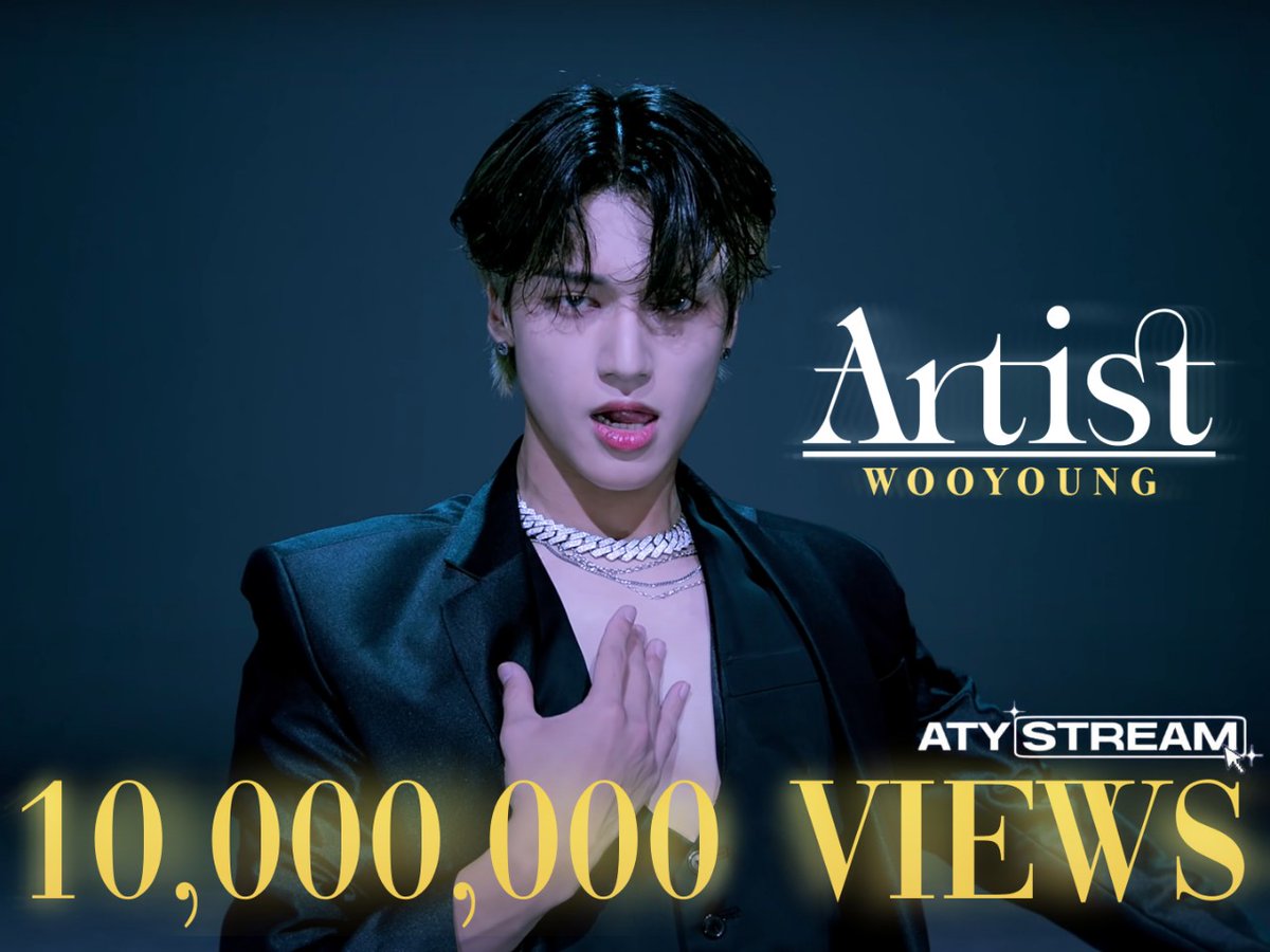 ATYstream's tweet photo. [📢] 

Congratulations to #WOOYOUNG for being the 1st Male AOTM to hit 10M views! 🎉 
10M for the King whose worth is priceless! Thank you for the amazing performance 💜

CONGRATULATIONS WOOYOUNG #WOOYOUNG_AOTM_10M
#ATEEZ • #에이티즈 • #エイティーズ • @ATEEZofficial https://t.co/GqELaRj5Sv