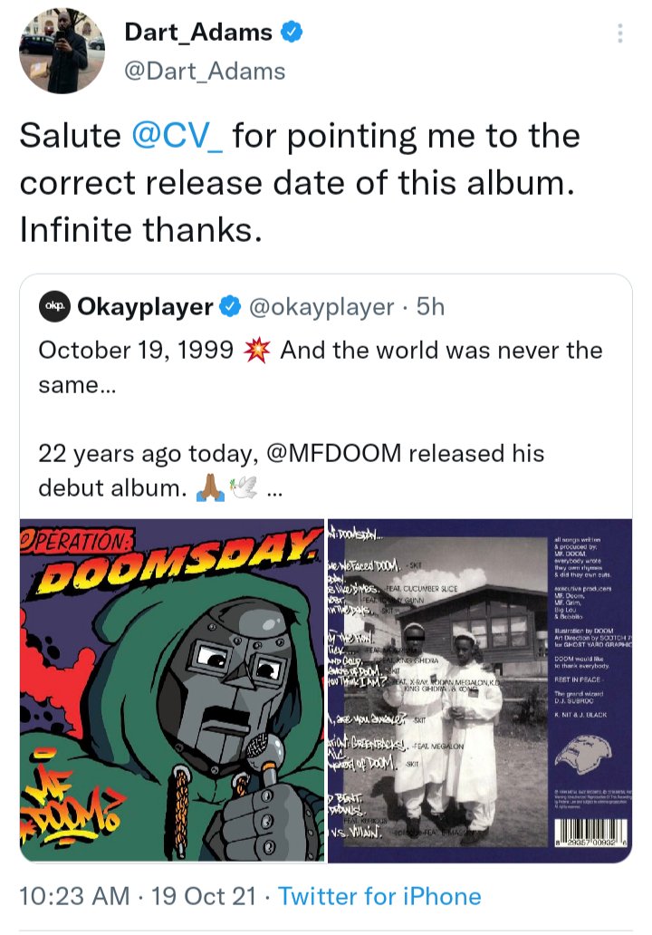 notreallyisa's tweet photo. We take #MFDOOM very seriously at our house.
To the point where my husband is the only few folks alive to know when Doomsday actually dropped 😅
#musichistory #raparchives #youwerentthere #neitherwasi #hewastho #bigsnoopyvelasco
#art https://t.co/xjW1hh8QhR