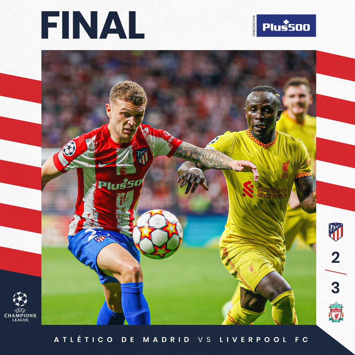 ⏱  95' | Atleti 2️⃣-3️⃣ Liverpool

⏹️ Termina el partido en el Wanda <a href="/Metropolitano/">Riyadh Air Metropolitano</a>.

🔴⚪ #AúpaAtleti | #AtletiLiverpool