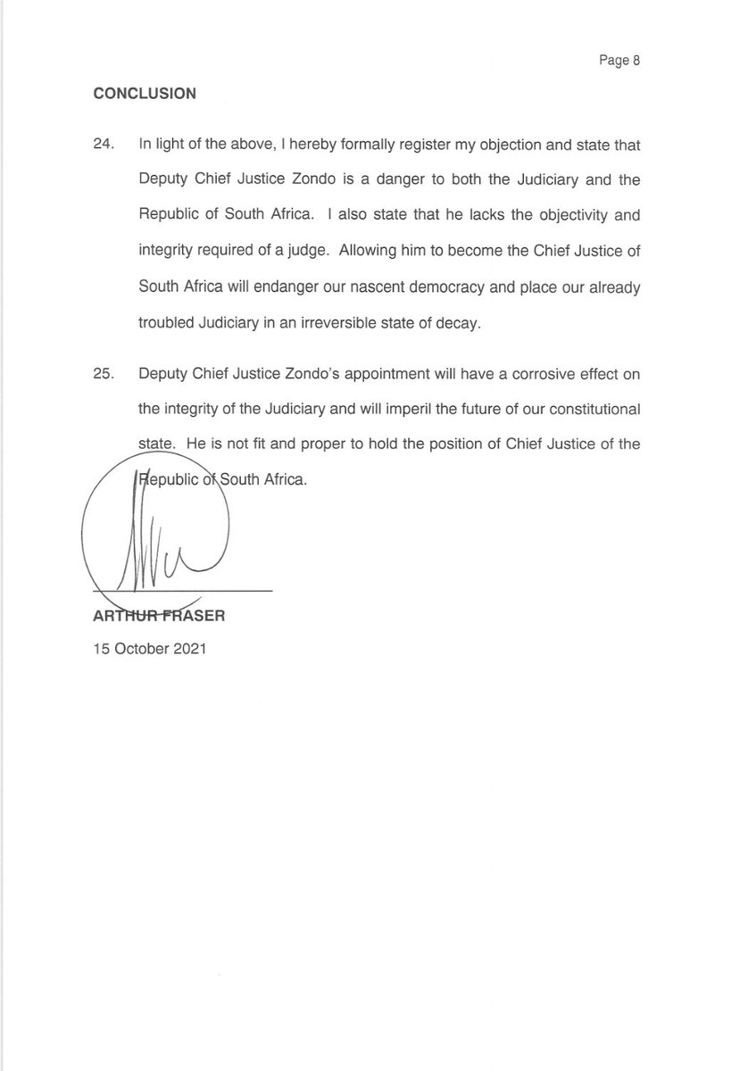 With this kind of a conclusion to object to DCJ Zondo becoming a Chief Justice, where does this leave the credibility of the Report of the State Capture Commission that he is busy with??. 🔥🔥🔥