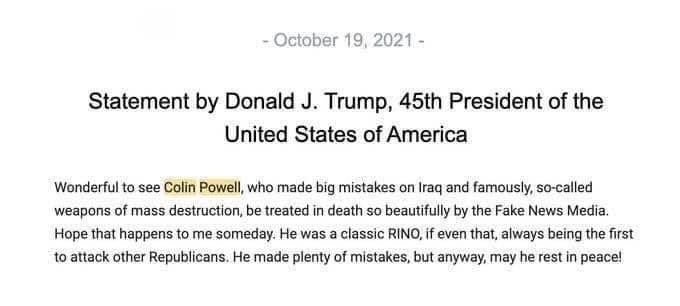 HarrietvWallace's tweet photo. Donald Trump & Mike Pence release statements regarding the death of #ColinPowellRIP 😑 https://t.co/P7POnl2YO4
