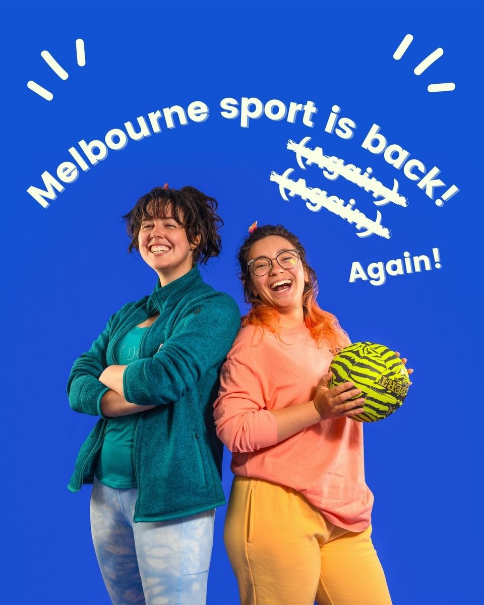 JustPlaySport's tweet photo. Melbourne's baaaaack 🎉🎉 (Hopefully for good this time! 🤞)

If you've already registered for a Melbourne league, sit tight - we'll be in touch by the end of next week with updates about your season 🙌

If you haven't already registered... Why not??? Leagues available now 😍 https://t.co/VBv7iwMrTo