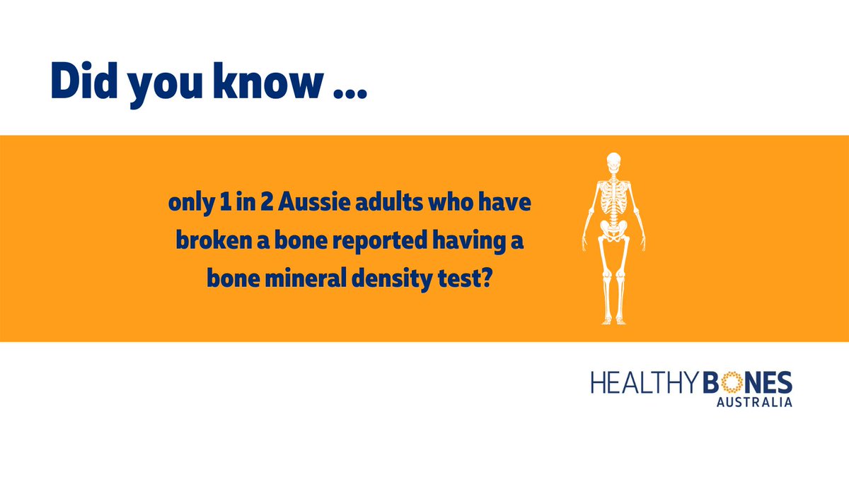 Only 1 in 2 AUS adults who've broken a bone reported having a bone mineral density (BMD) test. Test rates should be much higher given this test is widely available and reimbursed. These key findings and many more feature in our new report released today. healthybonesaustralia.org.au/know-your-bone…