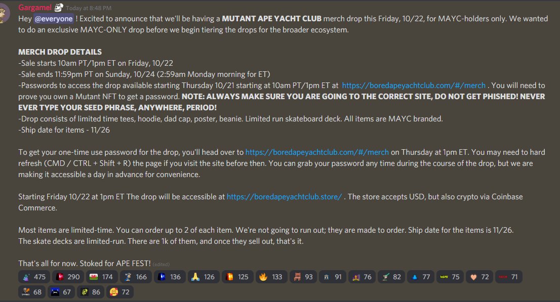 MAYC Merch Drop coming Friday 10/22. 🧪🦍

Details in Discord: