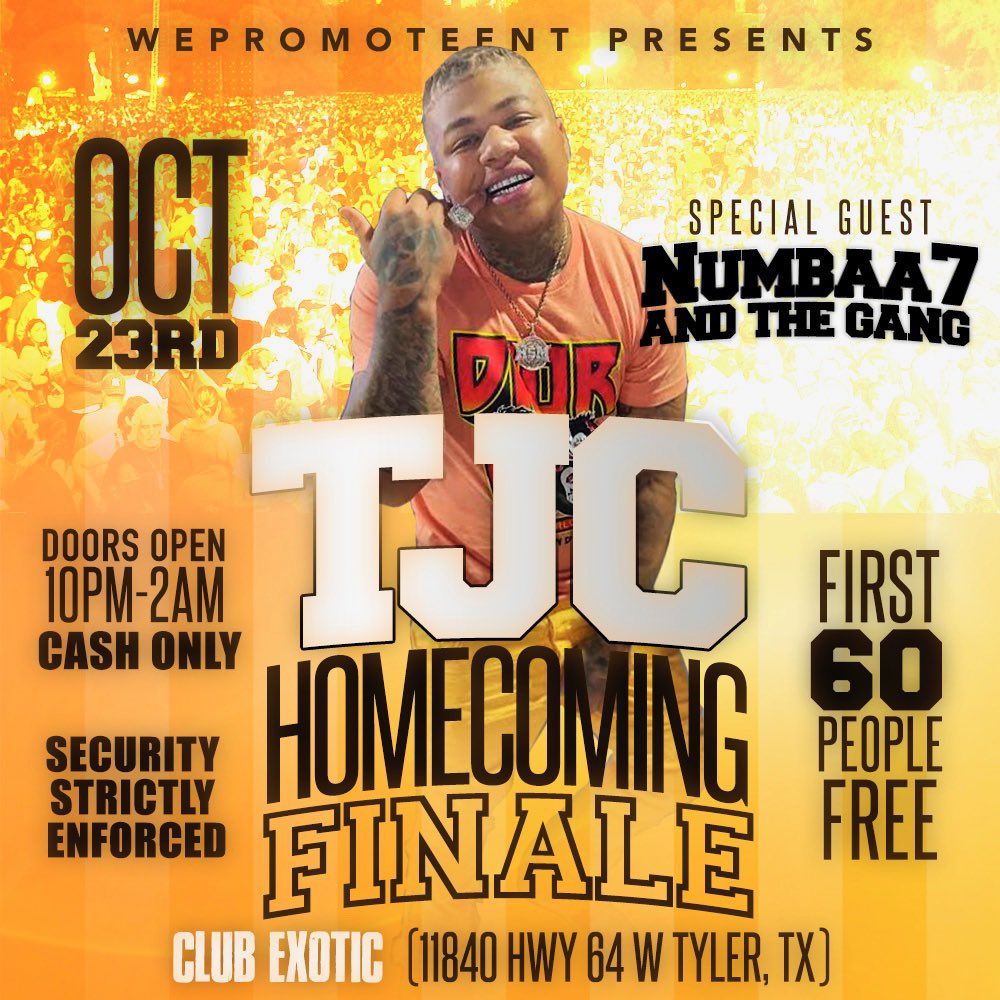 BigTevCEO's tweet photo. We Lit Asf Saturday The Official Homecoming Finale Just Days Away !!
Sections Available W/ Bottle Service
Cash Only
First 60 People Free (before 10:30)
@DjWavyTre x @djmobounce
Club Exotic ๐(Tyler)
Special Guest Appearance By @OfficialNumbaa7 & The Gang
#ApacheAccess ๐ฌ๐ฅ https://t.co/RLoJRDzYWD