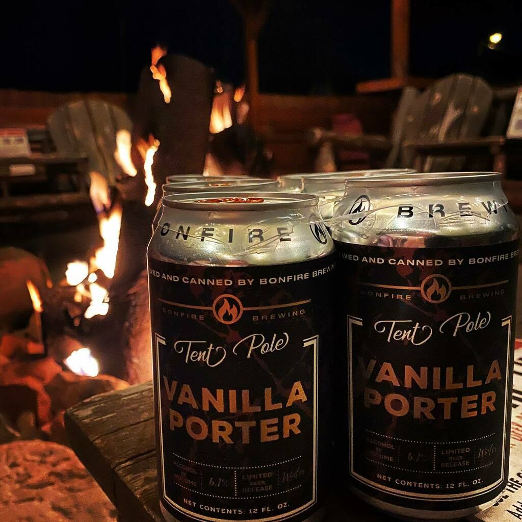 Camping season may be almost over but our Tent Pole vanilla porter is back on tap and in cans! Stop by the taproom and try it or grab a 6-pack To go! 
•

•

•
#BonfireBrewing #GatherRound #supportyourlocalbrewery #creatingcommunitythroughbeer #legitl… instagr.am/p/CVO2rUmlBg9/