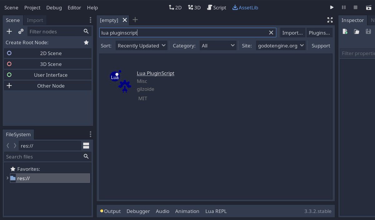 gilzoide's tweet image. Proud to anounce that #Lua #PluginScript is now available in #GodotEngine&apos;s AssetLib and takes only a couple clicks to install =D

🇧🇷 Feliz em anunciar que Lua PluginScript está disponível na Asset Library, super fácil de instalar =D

#gamedev #tools #indiedev #LuaJIT #GDNative
