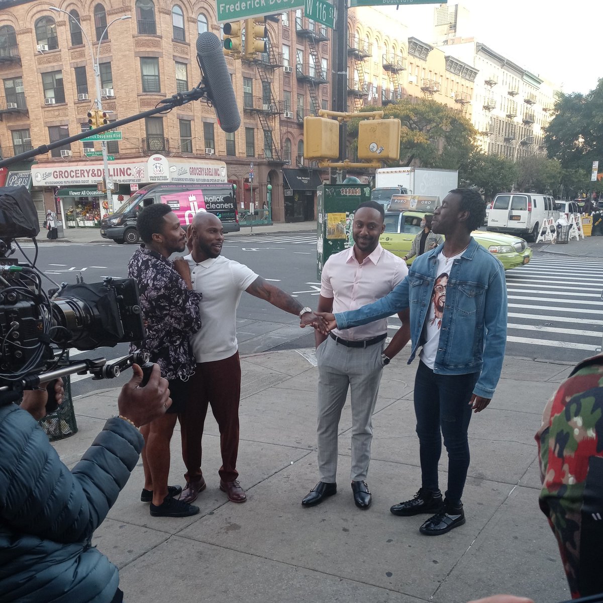 JamesEarlHardy's tweet photo. #TakeMeBackTuesday with B.D., Babyface, Gene and Mitchell, in a scene from #BBoyBluesTheFilm @ 116th &amp; FDB in Harlem. One year ago today. Captured by me. Oh joody! 
💙💙💙💙 
#FromthePagetotheScreen 
#PooquieandLittleBit4ever #ItsAllJood https://t.co/cQd7zrnU4W