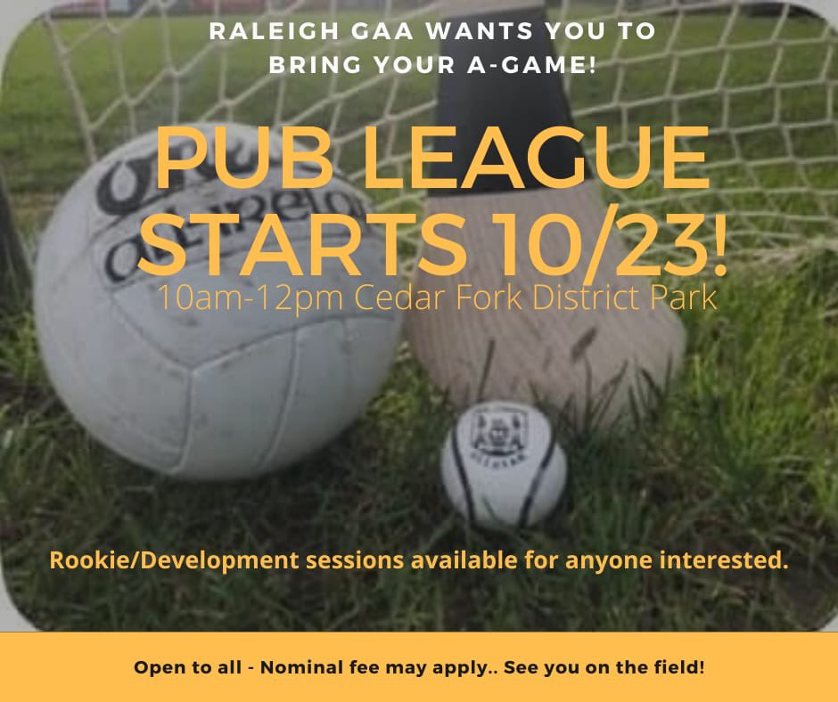 Join us for a great day of fun! #raleighgaa #publeague #hurling #gaelicfootball #camogie