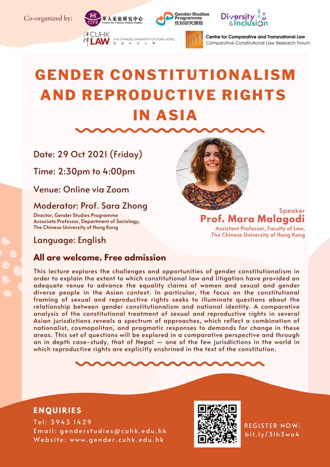 Come join me next Friday for #GenderConstitutionalism and #ReproductiveRights in #Asia

Friday 29 October 
2:30 pm #HongKong time

Register here: cloud.itsc.cuhk.edu.hk/webform/view.p…
<a href="/CCTL_CUHKLaw/">Centre for Comparative and Transnational Law-CCTL</a> <a href="/CUHKGenderS/">GenderStudies CUHK</a>