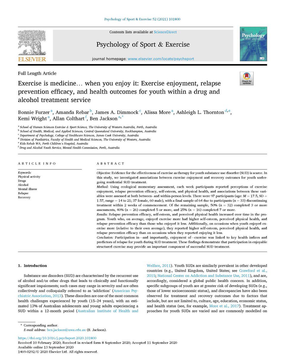 Cracking social media memory🤩

October 2017 = the first paper from our Thriving-DAYS exercise collaboration and outstanding Hons student candidate was published … and then 2 more! 

Plus, 2018 WA Alcohol and Other Drug Excellence Award &amp; service collab that continues today 👊