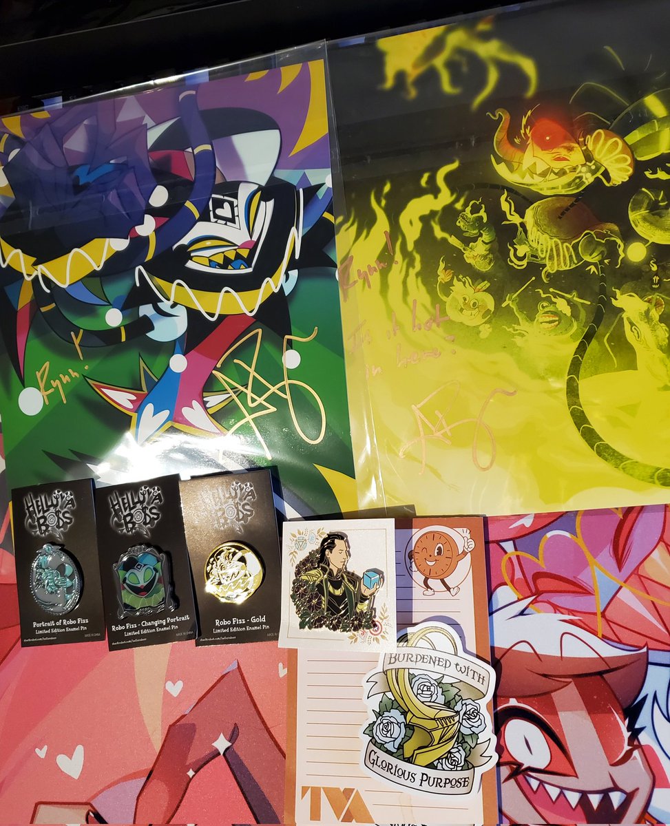 I'm gonna need a bigger wall- With the addition of <a href="/frankenwaffle/">nyx</a> 's continued amazing stickers and charms and some signed prints and pins! Thanks to all for such lovely works! #HazbinHotel #helluvaboss #hazbinhotelmerch #hazbinhotelfanmerch #helluvabossmerch #helluvabossfanmerch