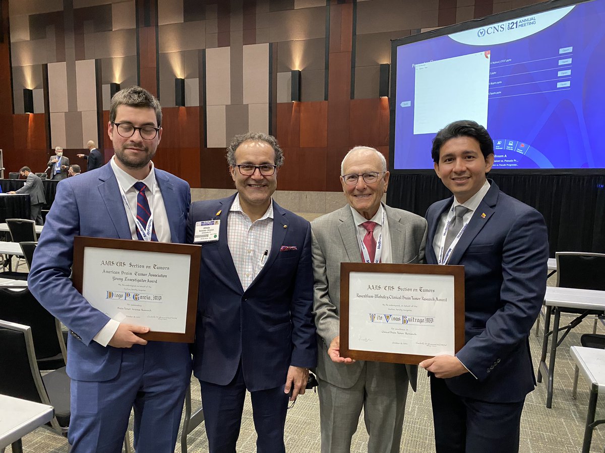TitoVivasB's tweet photo. What an absolute honor to receive the #Rosenblum_Mahaley Brain Tumor Research Award from @NSTumorSection at the #CNS2021  and to have Dr. Mark L. Rosenblum himself present during the presentation. @CNS_Update @MayoClinicNeuro @udes_oficial @HenryFordNeuro #nsgy #MedTwitter https://t.co/MPVdpOQ7WD
