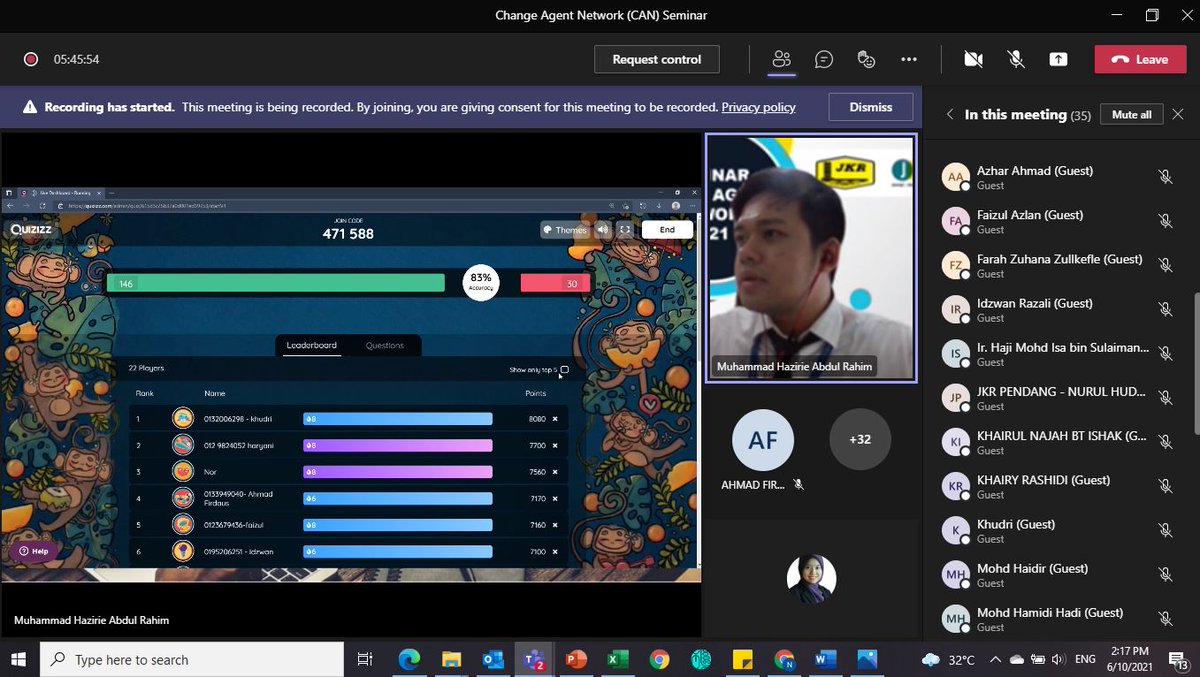 J10Jkr's tweet photo. 6 Oktober 2021 – CAN Seminar Sesi 2 telah berlangsung  secara atas talian melalui Platform Microsoft TEAMS. Sesi ini telah berlangsung satu hari dan telah dihadiri oleh Change Agents seluruh negeri. Terima kasih kepada semua Change Agents yang terlibat. https://t.co/vRrda8TQit