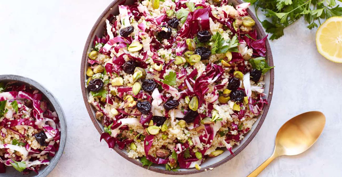 A hearty salad fit for fall! Quinoa Salad w/ Radicchio, Dried Cherries & Pistachios ow.ly/JHCb50GtNme #quinoasalad #fallsalad #healthysalads