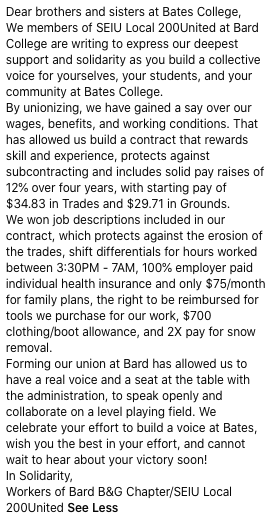 FriendsofBESO's tweet photo. And the community support doesn't stop! Rock on @seiu200united for your solidarity with Bates Educators and Staff. Your testimonies show exactly why our community stands with Bates employees every step of the way—no matter what. Let's keep it up <3 

Neutrality now @BatesCollege https://t.co/OunO9RncQJ