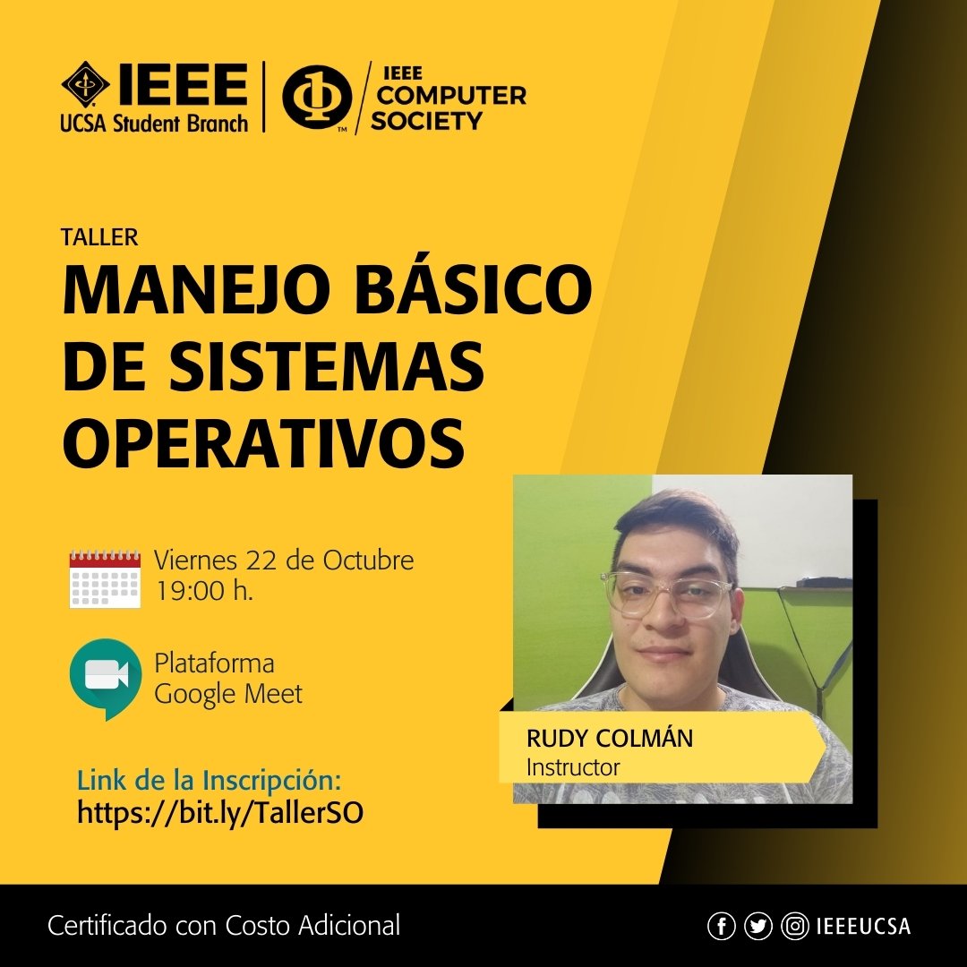 ieeeucsa's tweet photo. 💻 Taller Gratuito: Manejo Básico de Sistemas Operativos

👨🏽‍💻 Aprende las nociones básicas del Sistema Operativo más popular del mundo de las computadoras, Windows.
 Aprenderás a:
🔹 Extraer información básica acerca de tu computadora(+) https://t.co/dnIjnpAWoz