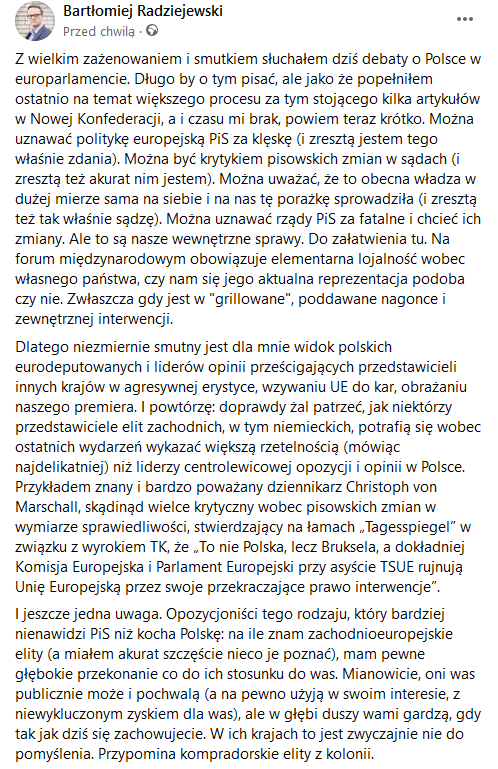 Radziejewski's tweet photo. Zażenowanie i smutek po debacie o Polsce w Parlamencie Europejskim https://t.co/4rh8Z5jBG1