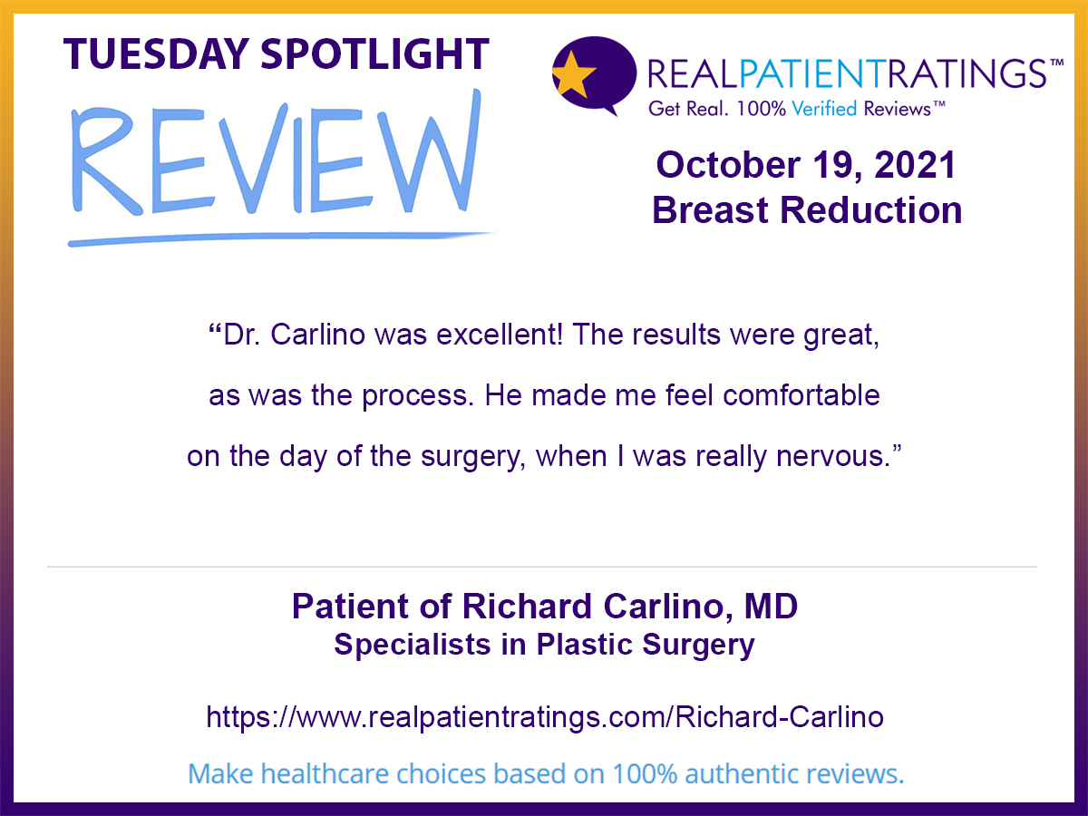 RealPatients's tweet photo. https://t.co/YOSoh05wYw
TUESDAY SPOTLIGHT REVIEW

Patient of Richard Carlino, MD
Specialists in Plastic Surgery

https://t.co/UgERmQRSN6

#healthcare #medical #doctors #patientcare #health #review #medicine #patientreview #hospitals #personalhealth #reviews #vizium360 https://t.co/do7xjm5doW