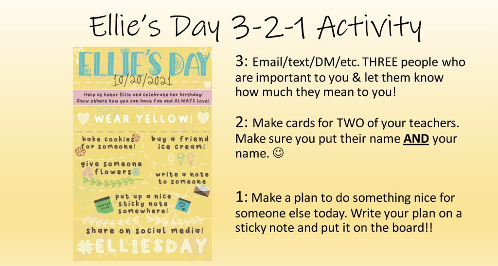 WHSMsHoof's tweet photo. The plan for my classes tomorrow! It’s going to be a great day. 💛 #havefun #alwayslove #elliesday https://t.co/W9M70HgopZ