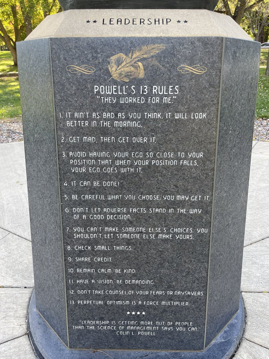 RockySbn's tweet photo. #ColinPowell is a pivotal figure for me. He is the first #RoleModel I can remember having outside of my organic family as a kid; and his significance as a #LeaderOfCharacter has continued into my adulthood. Today I paid my respects to his bust on #FortLeavenworth 1/9 https://t.co/BzTrOOV2M5
