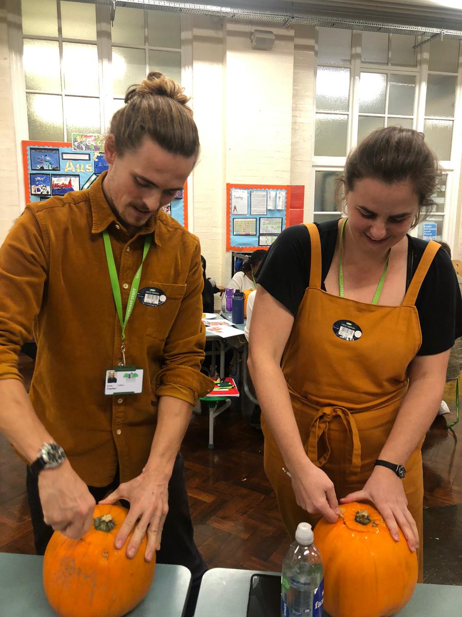 Pumpkin carving by staff tonight in readiness for Leap autumn trail at Hackney school of food. #creativity