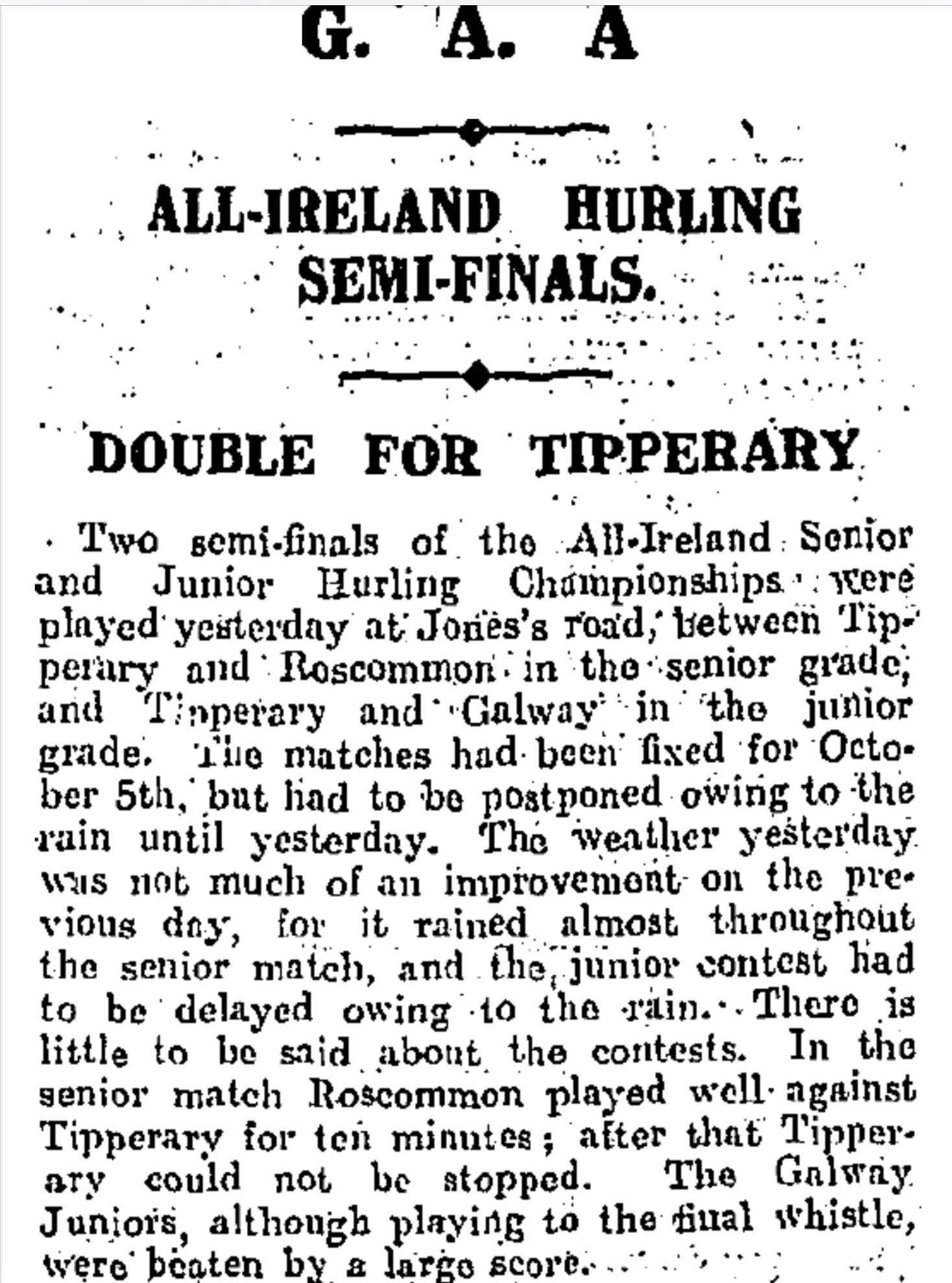 Cork Hurling History on Twitter "The match had originally been fixed for the 5th of October