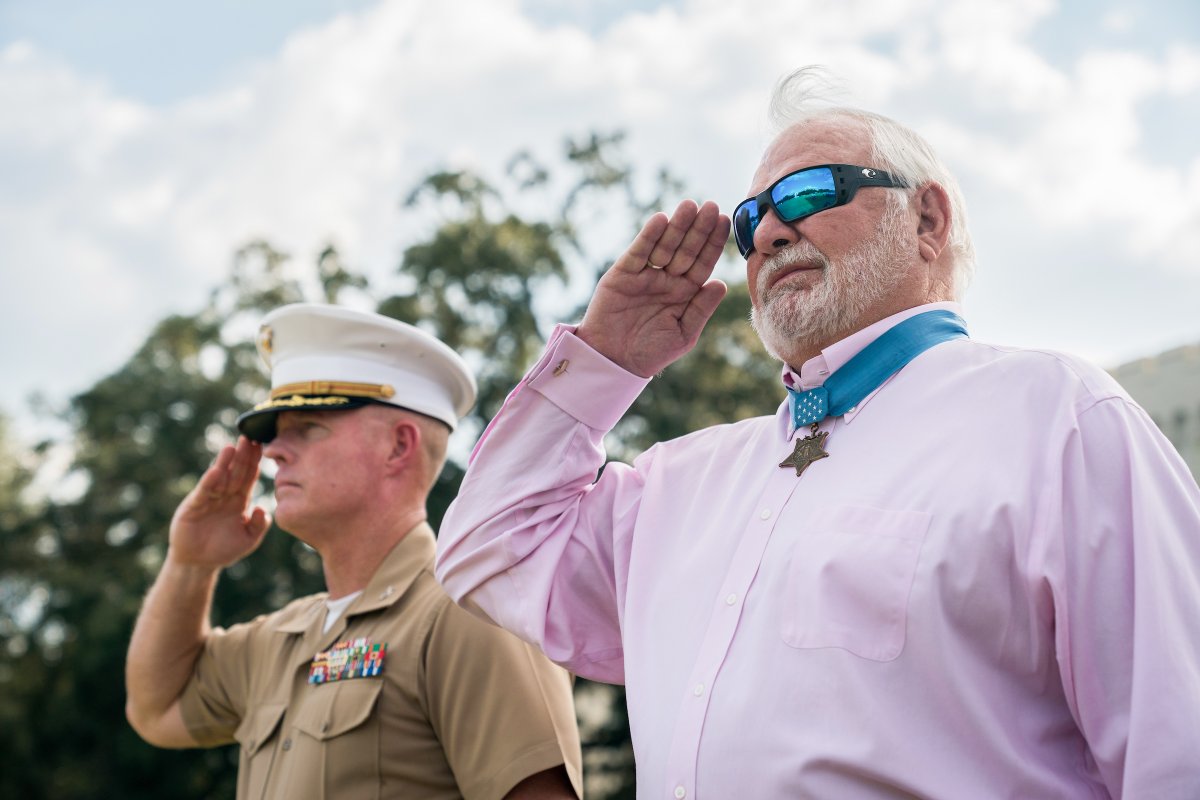 Citadel1842's tweet photo. The Citadel was honored to have Retired Navy Lieutenant Michael Thornton on campus on Friday, and to invite him to review parade with the Commandant of Cadets. Lt. Thornton received the Congressional Medal of Honor for his selfless and courageous actions in Vietnam. https://t.co/FRAndnQEuF