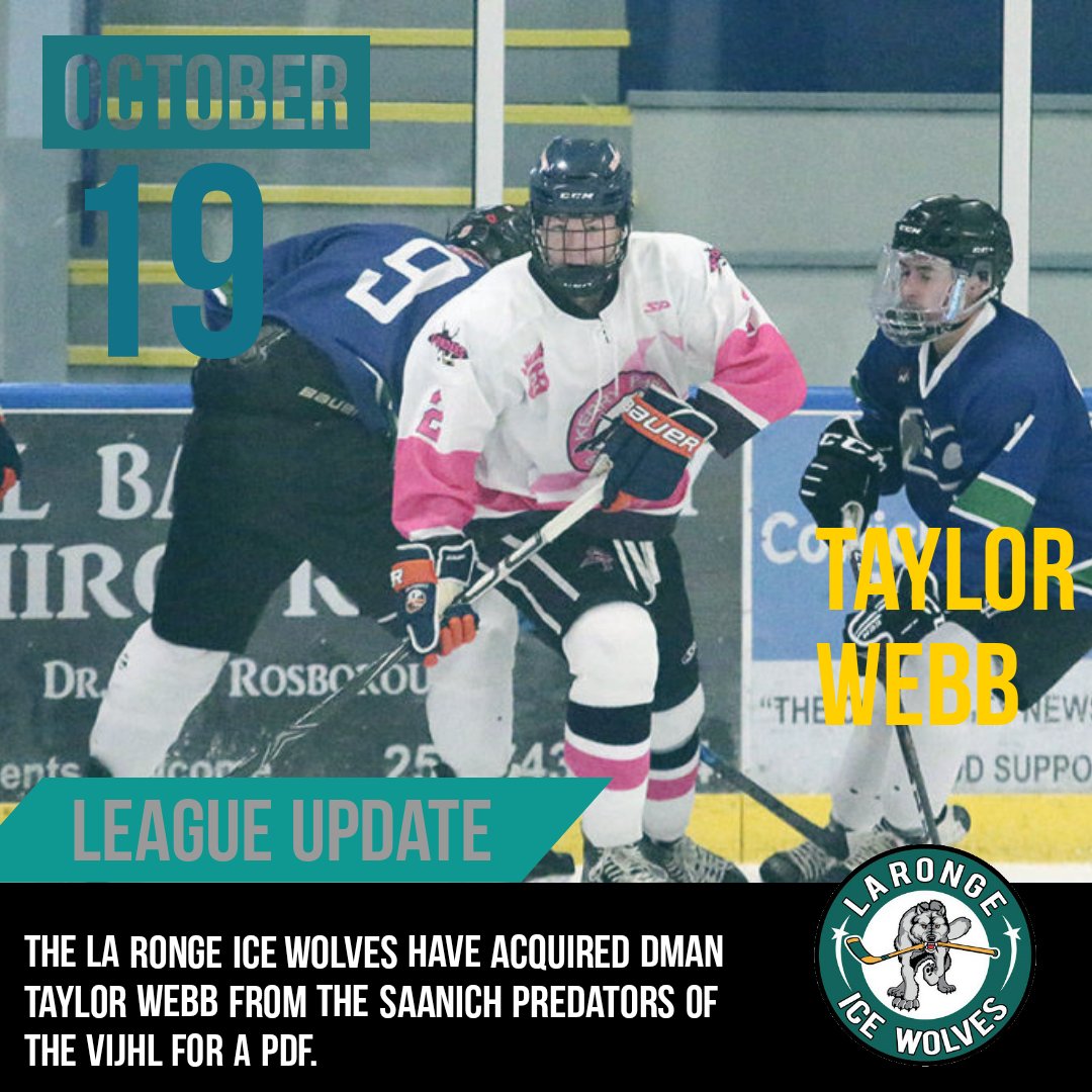 La Ronge Ice Wolves (@sjhl_icewolves) on Twitter photo <a href="/SJHL_IceWolves/">La Ronge Ice Wolves</a> would like to welcome <a href="/Taylor__Webb/">Taylor Webb</a> to the team #bleedteal #icewolvesfamily <a href="/SJHL_IceWolves/">La Ronge Ice Wolves</a> would like to welcome <a href="/Taylor__Webb/">Taylor Webb</a> to the team #bleedteal #icewolvesfamily