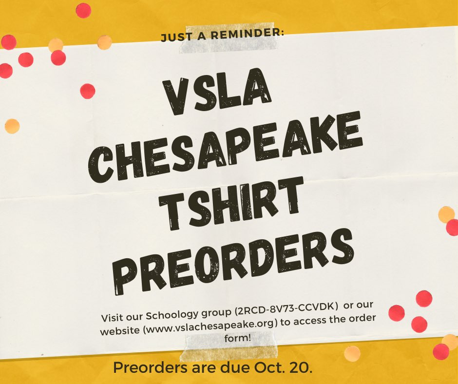 VSLA Chesapeake Chapter (@vslachesapeake) on Twitter photo Get your T-shirt preorders in! Get your T-shirt preorders in!