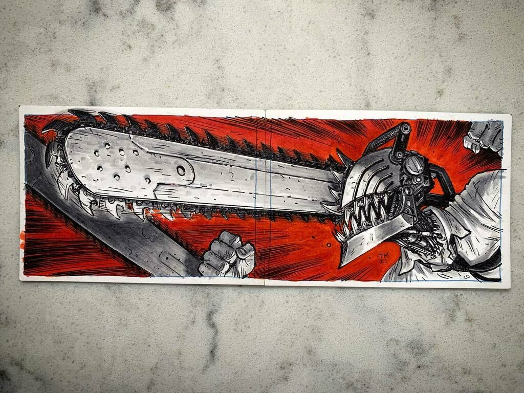 tonymoore's tweet photo. Today’s sketch commission is CHAINSAW MAN. I haven’t yet gotten a chance to read this manga myself, but what I’ve seen looks pretty damn wild!
.
#chainsawman #sketch #sketchcard #commission #manga #art #copicmarkers #strathmorepaper #raphaelbrushes #shon… https://t.co/sQeTvVeOXk https://t.co/h1q4LUltzW