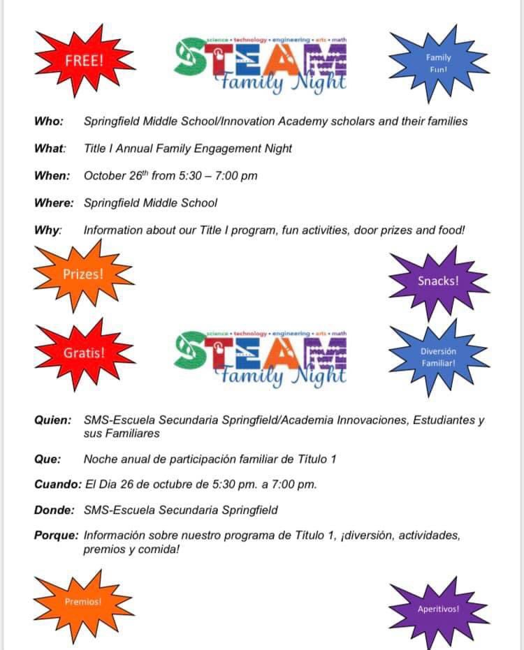 smsrobco's tweet photo. Mark your calendars for next Tuesday night!  It is our Title I Family Engagement Night! https://t.co/t55LYcEdrq